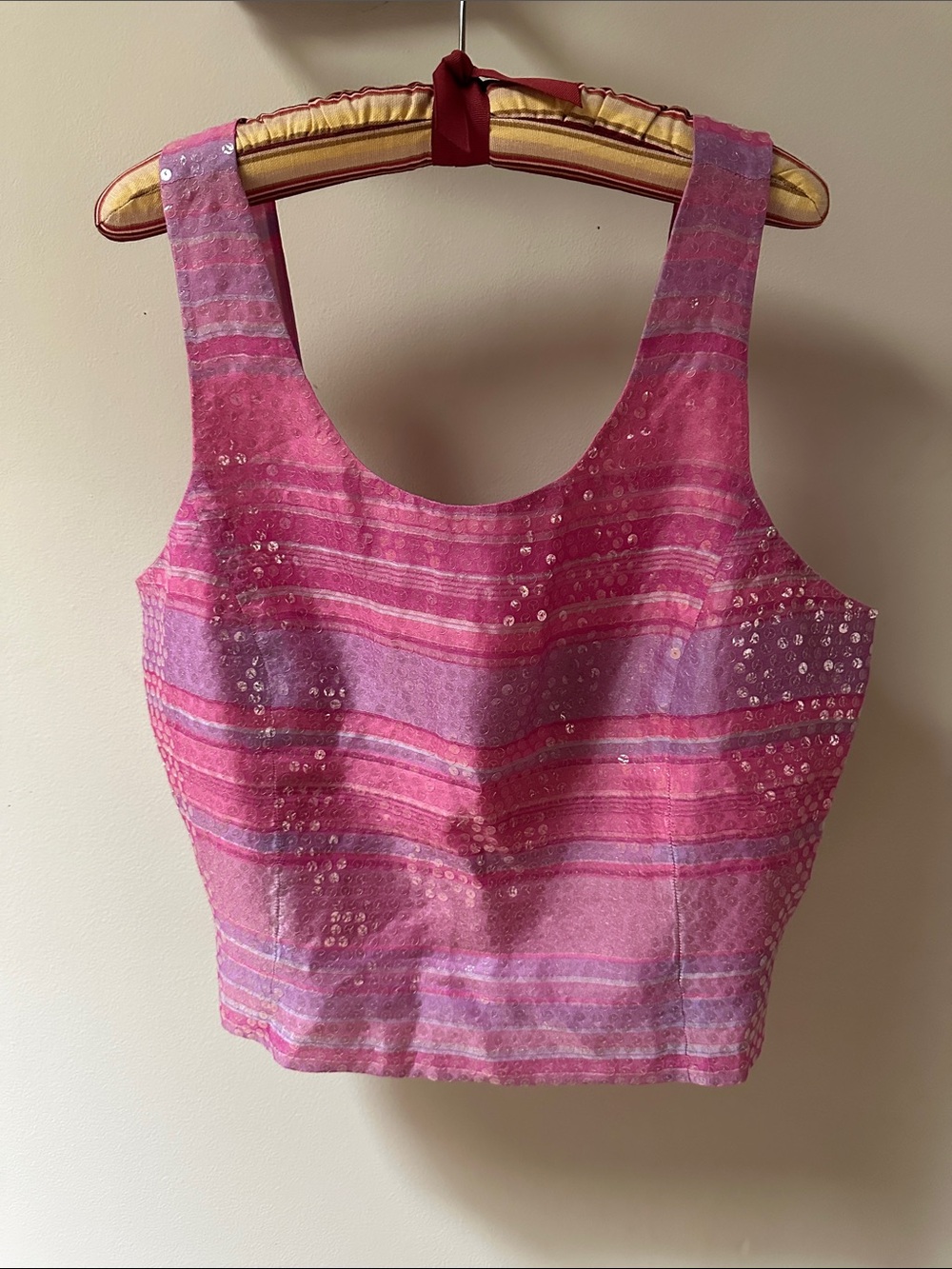 Carlisle Pink and Purple Striped Sequin Cropped Tank